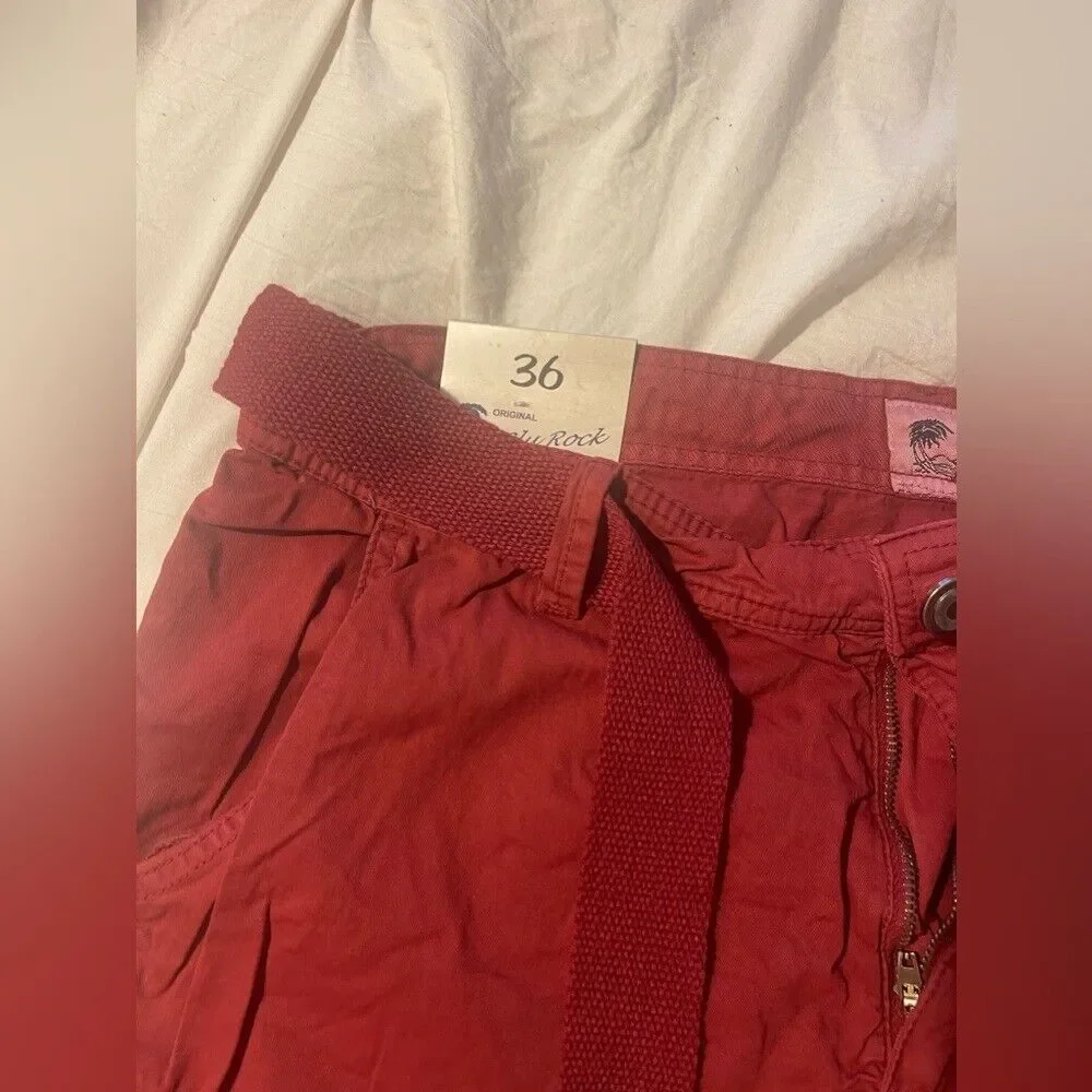 Brand new burgundy cargo shorts size‎ 36 with belt